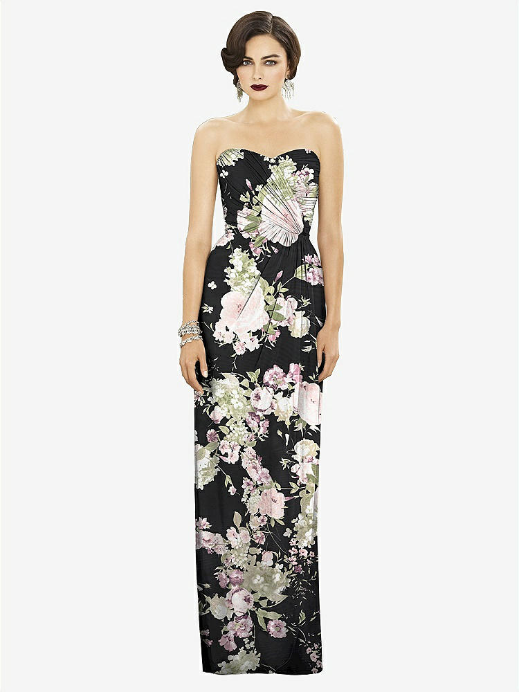【NEW】【STYLE: TH034】ストラップレス ドレープ シフォン マキシ ドレス  -  リラ【COLOR: Noir Garden】【SIZE: 00-30W】