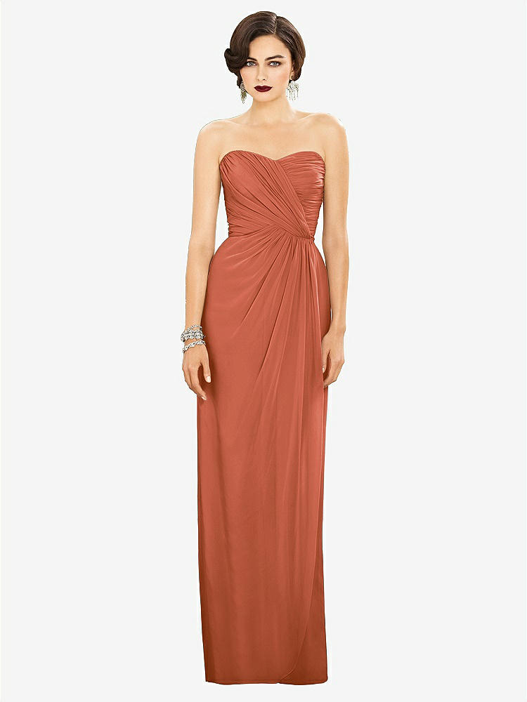 【STYLE: TH034】Strapless Draped Chiffon Maxi Dress - Lila【COLOR: Terracotta Copper】
