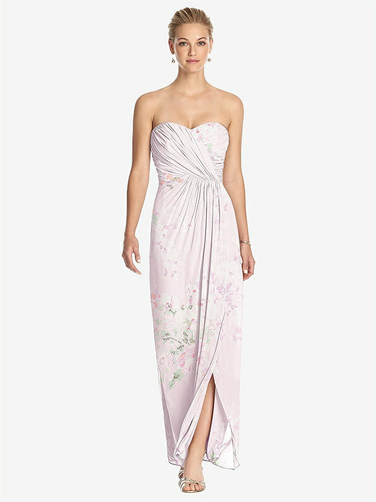 【STYLE: TH034】Strapless Draped Chiffon Maxi Dress - Lila【COLOR: Watercolor Print】
