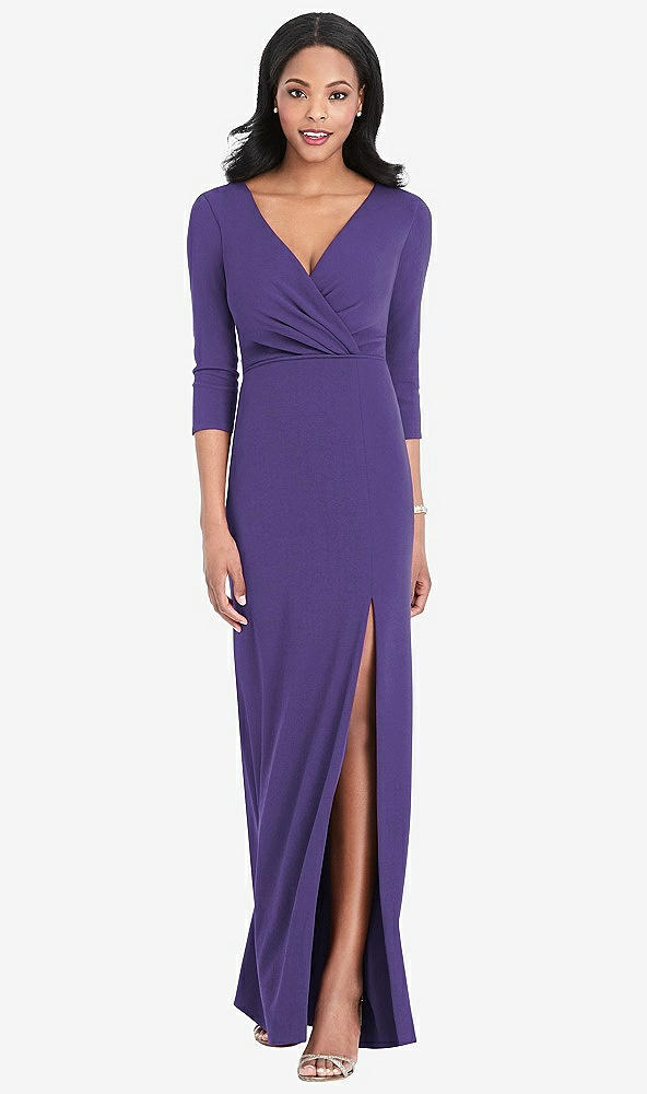【STYLE: TH037】3/4 Sleeve V-Back Draped Wrap Maxi Dress - Yara【COLOR: Regalia - PANTONE Ultra Violet】