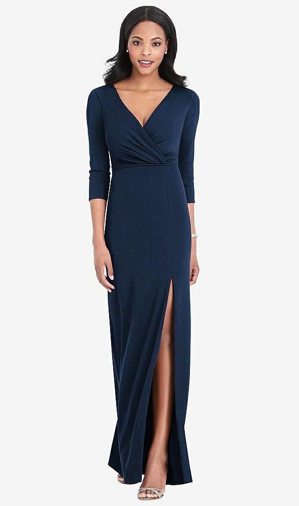 【STYLE: TH037】3/4 Sleeve V-Back Draped Wrap Maxi Dress - Yara【COLOR: Midnight Navy】