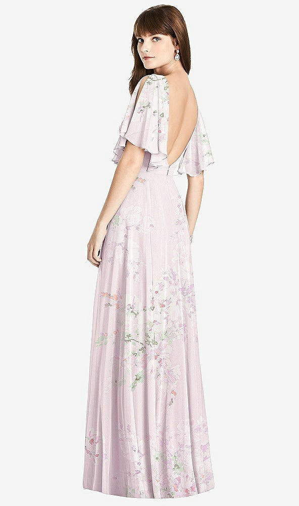 【NEW】【STYLE: TH038】スプリット スリーブ バックレス マキシ ドレス - リラ【COLOR: Watercolor Print】【SIZE: 00-30W】