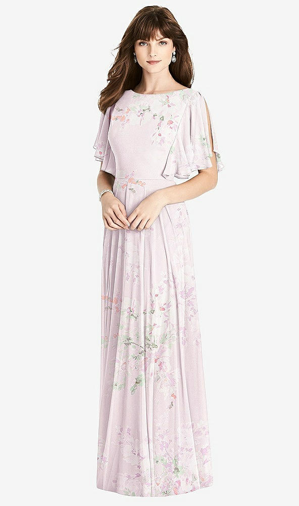 【NEW】【STYLE: TH038】スプリット スリーブ バックレス マキシ ドレス  -  リラ【COLOR: Watercolor Print】【SIZE: 00-30W】