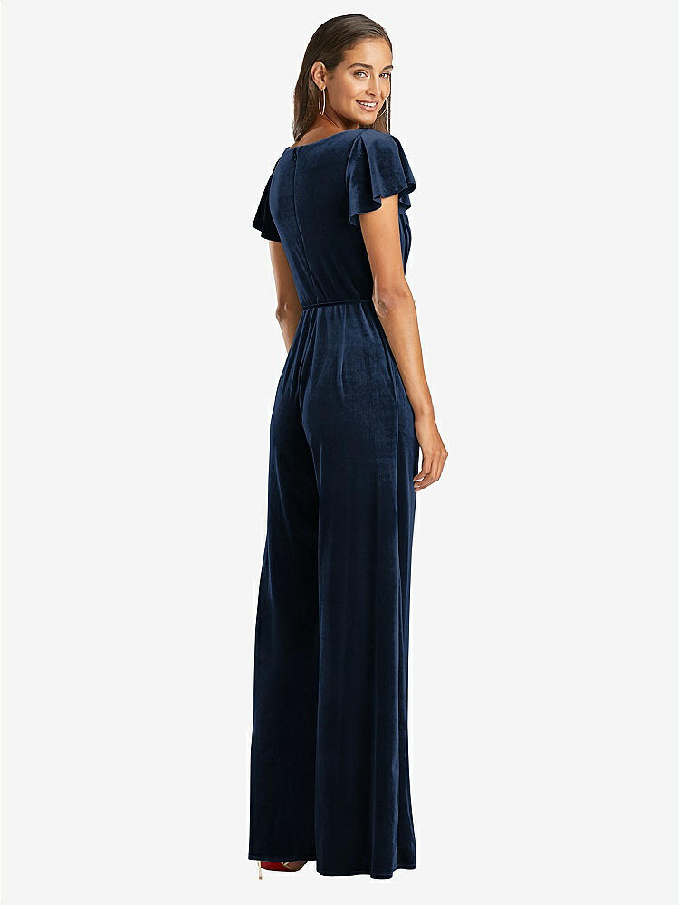 【STYLE: 1542】Flutter Sleeve Velvet Jumpsuit with Pockets【COLOR: Midnight Navy】