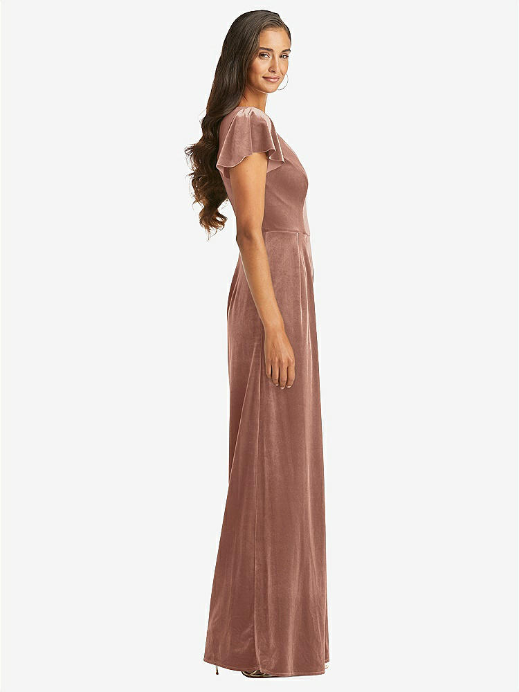 【NEW】【STYLE: 1542】フラッター スリーブ ベルベット ジャンプスーツ ポケット付き【COLOR: Tawny Rose】【SIZE: 00-30W】