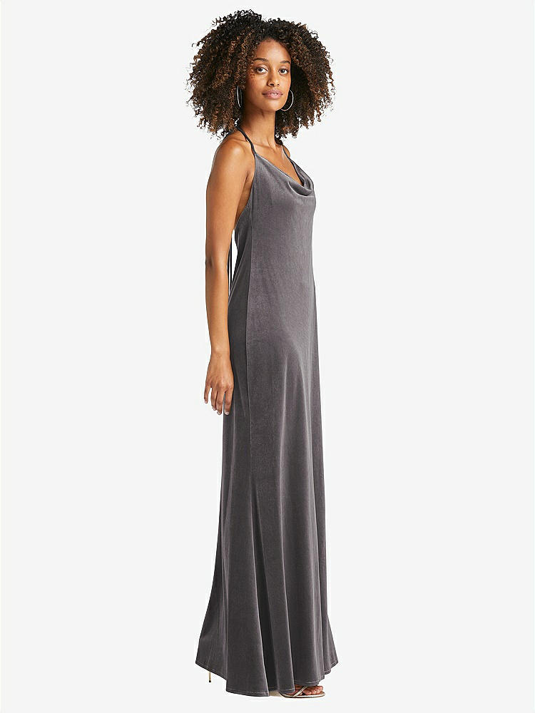 【NEW】【STYLE: LB019】カウルネック コンバーチブル ベルベット マキシ スリップ ドレス  -  スローン【COLOR: Caviar Gray】【SIZE: 00-30W】