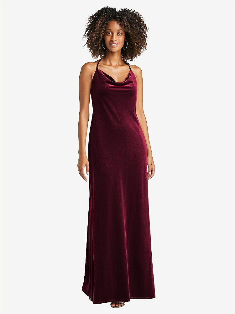 【STYLE: LB019】Cowl-Neck Convertible Velvet Maxi Slip Dress - Sloan【COLOR: Cabernet】