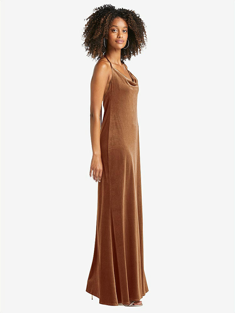 【STYLE: LB019】Cowl-Neck Convertible Velvet Maxi Slip Dress - Sloan【COLOR: Golden Almond】