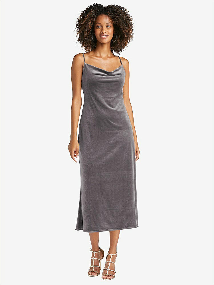 【STYLE: LB020】Cowl-Neck Convertible Velvet Midi Slip Dress - Isa【COLOR: Caviar Gray】