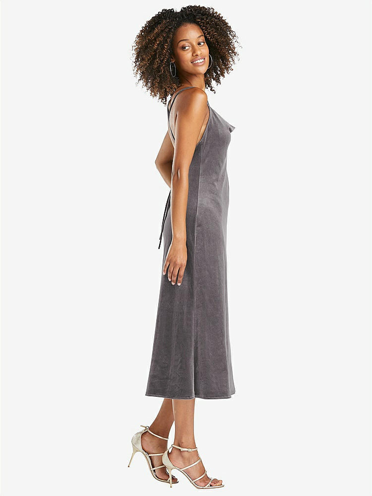 【STYLE: LB020】Cowl-Neck Convertible Velvet Midi Slip Dress - Isa【COLOR: Caviar Gray】