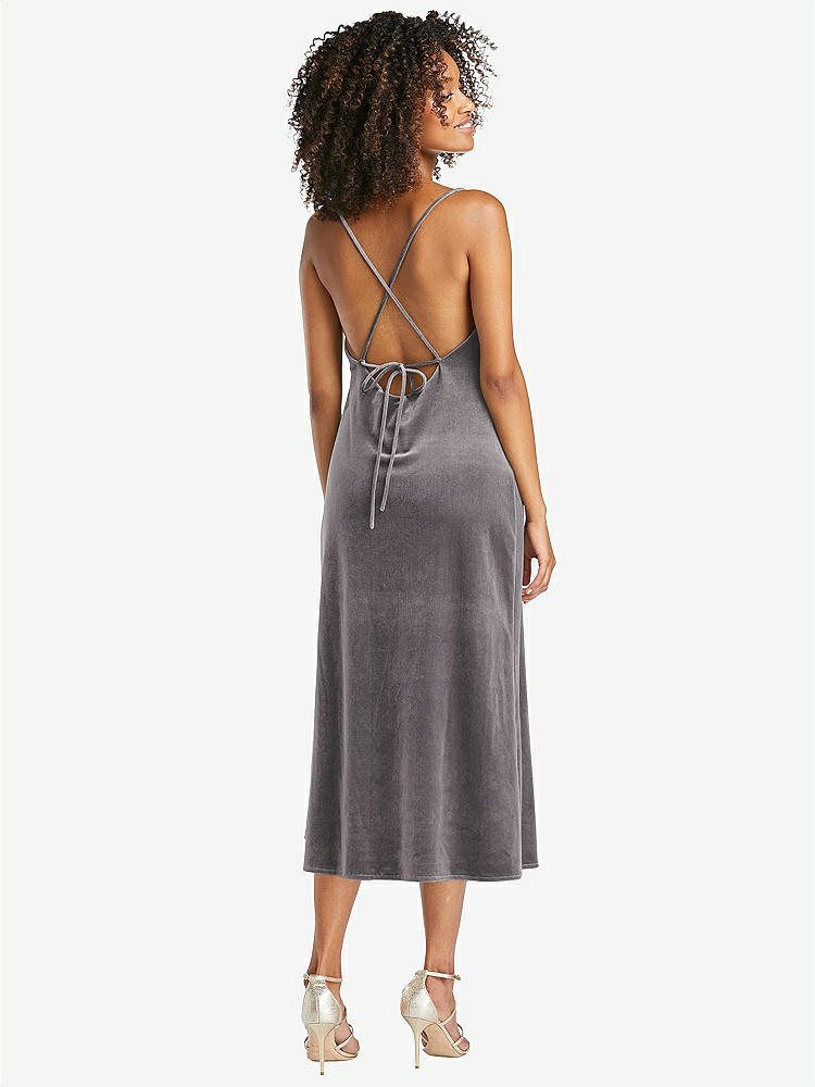【STYLE: LB020】Cowl-Neck Convertible Velvet Midi Slip Dress - Isa【COLOR: Caviar Gray】