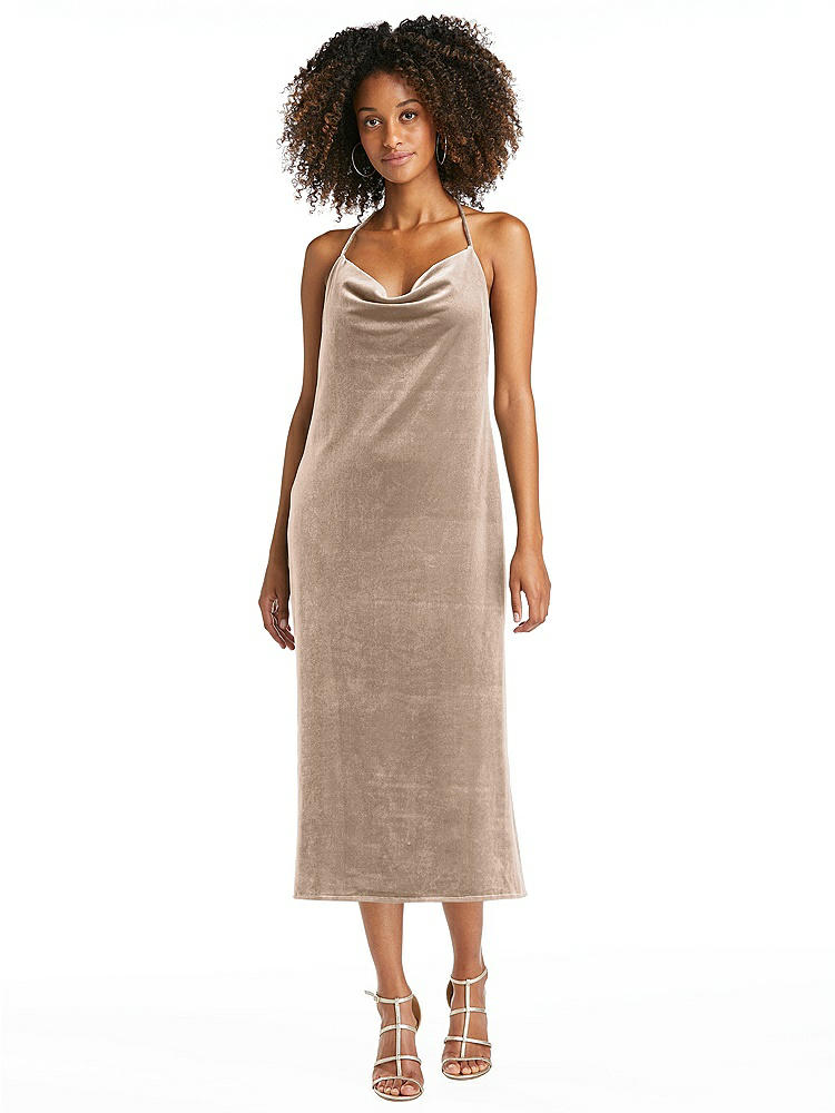 【STYLE: LB020】Cowl-Neck Convertible Velvet Midi Slip Dress - Isa【COLOR: Topaz】