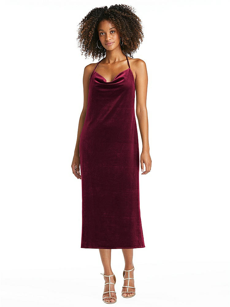 【STYLE: LB020】Cowl-Neck Convertible Velvet Midi Slip Dress - Isa【COLOR: Cabernet】