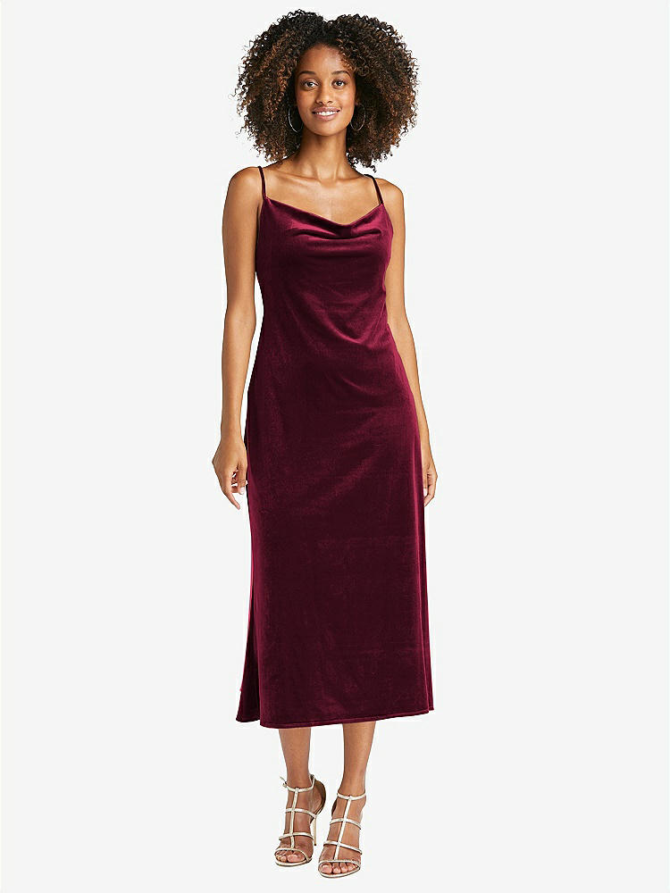 【STYLE: LB020】Cowl-Neck Convertible Velvet Midi Slip Dress - Isa【COLOR: Cabernet】