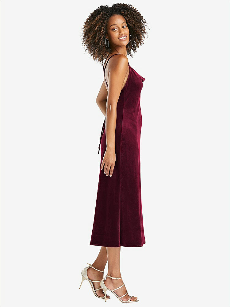 【STYLE: LB020】Cowl-Neck Convertible Velvet Midi Slip Dress - Isa【COLOR: Cabernet】