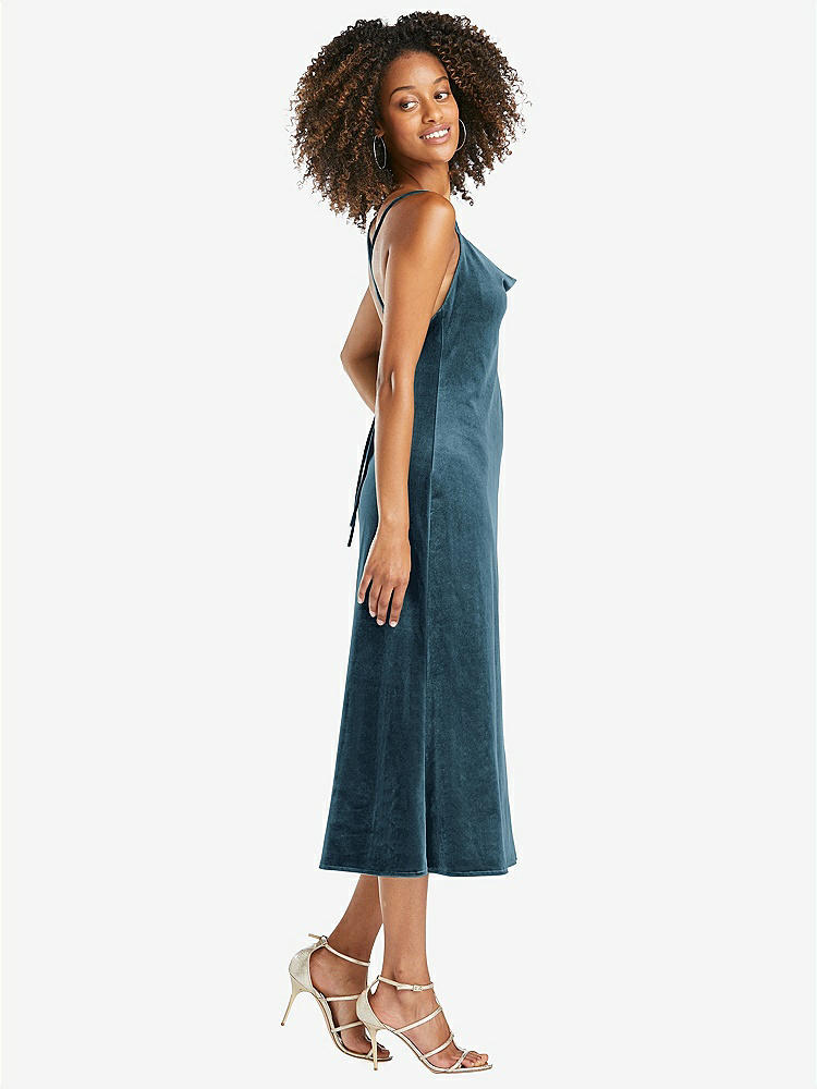【NEW】【STYLE: LB020】カウルネック コンバーチブル ベルベット ミディ スリップ ドレス - イサ【COLOR: Dutch Blue】【SIZE: 00-30W】