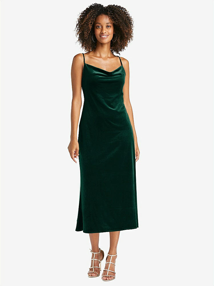 【STYLE: LB020】Cowl-Neck Convertible Velvet Midi Slip Dress - Isa【COLOR: Evergreen】