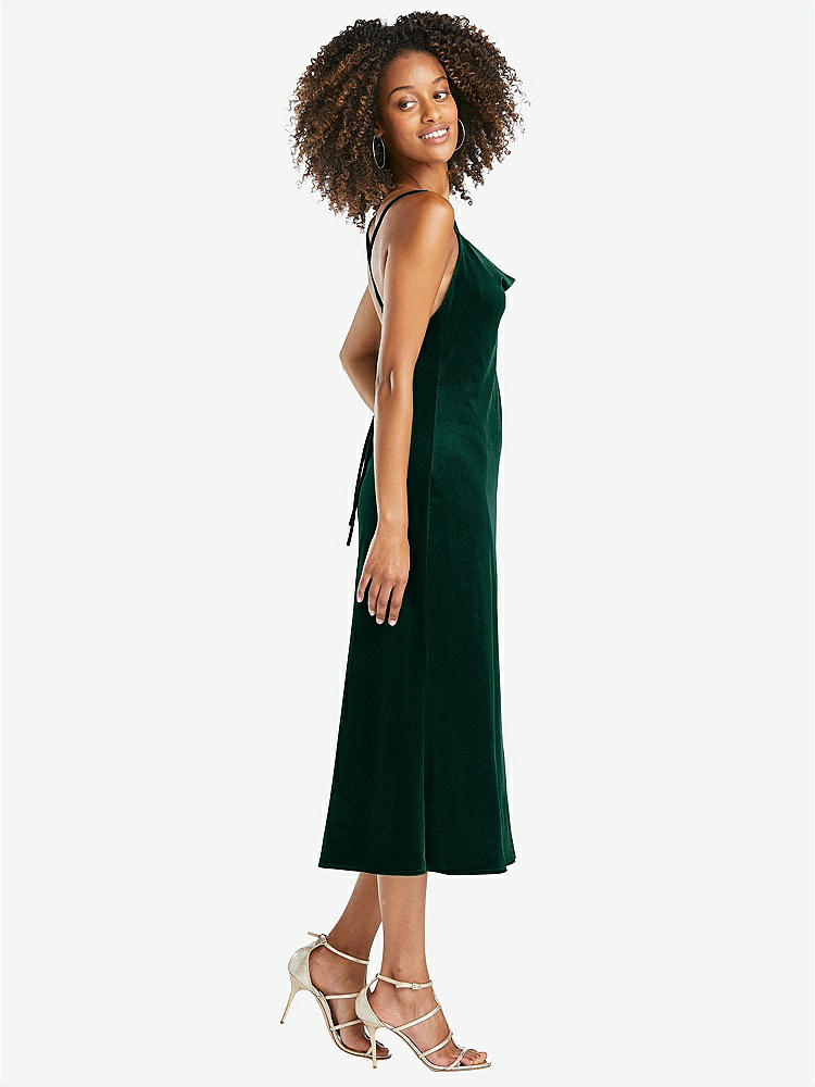 【STYLE: LB020】Cowl-Neck Convertible Velvet Midi Slip Dress - Isa【COLOR: Evergreen】