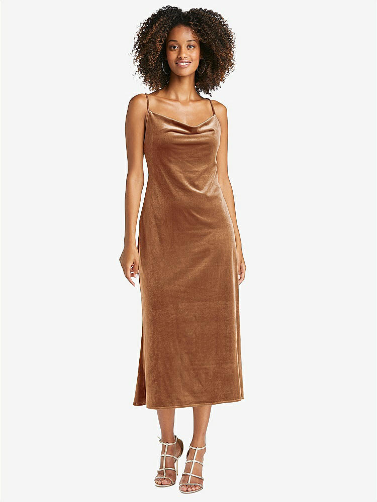 【STYLE: LB020】Cowl-Neck Convertible Velvet Midi Slip Dress - Isa【COLOR: Golden Almond】