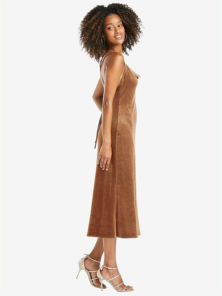 【STYLE: LB020】Cowl-Neck Convertible Velvet Midi Slip Dress - Isa【COLOR: Golden Almond】