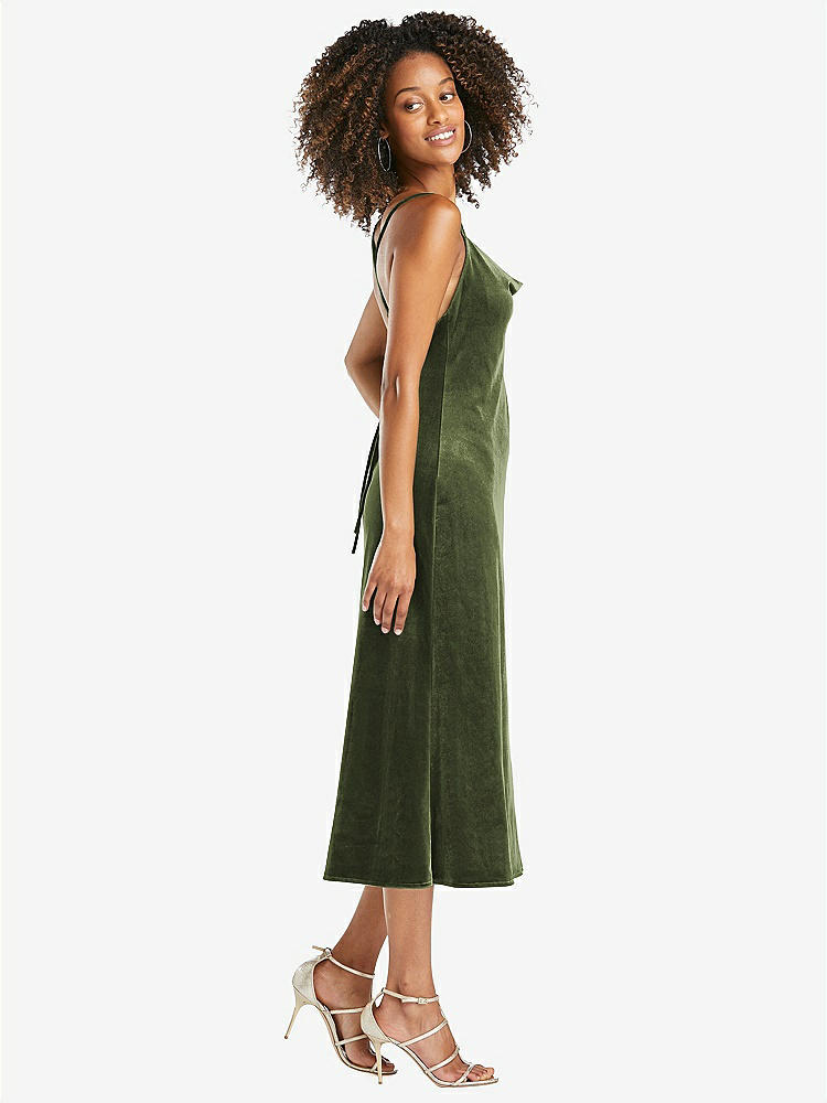 【STYLE: LB020】Cowl-Neck Convertible Velvet Midi Slip Dress - Isa【COLOR: Olive Green】