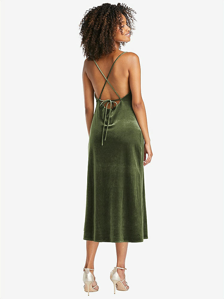 【STYLE: LB020】Cowl-Neck Convertible Velvet Midi Slip Dress - Isa【COLOR: Olive Green】