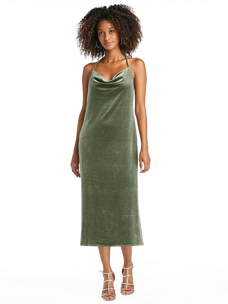 【STYLE: LB020】Cowl-Neck Convertible Velvet Midi Slip Dress - Isa【COLOR: Sage】