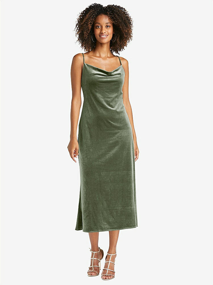 【STYLE: LB020】Cowl-Neck Convertible Velvet Midi Slip Dress - Isa【COLOR: Sage】