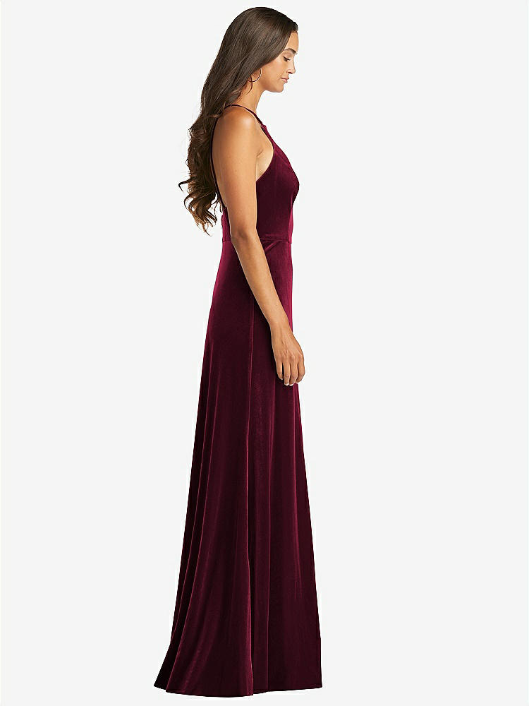 【STYLE: LB021】Velvet Halter Maxi Dress with Front Slit - Harper【COLOR: Cabernet】