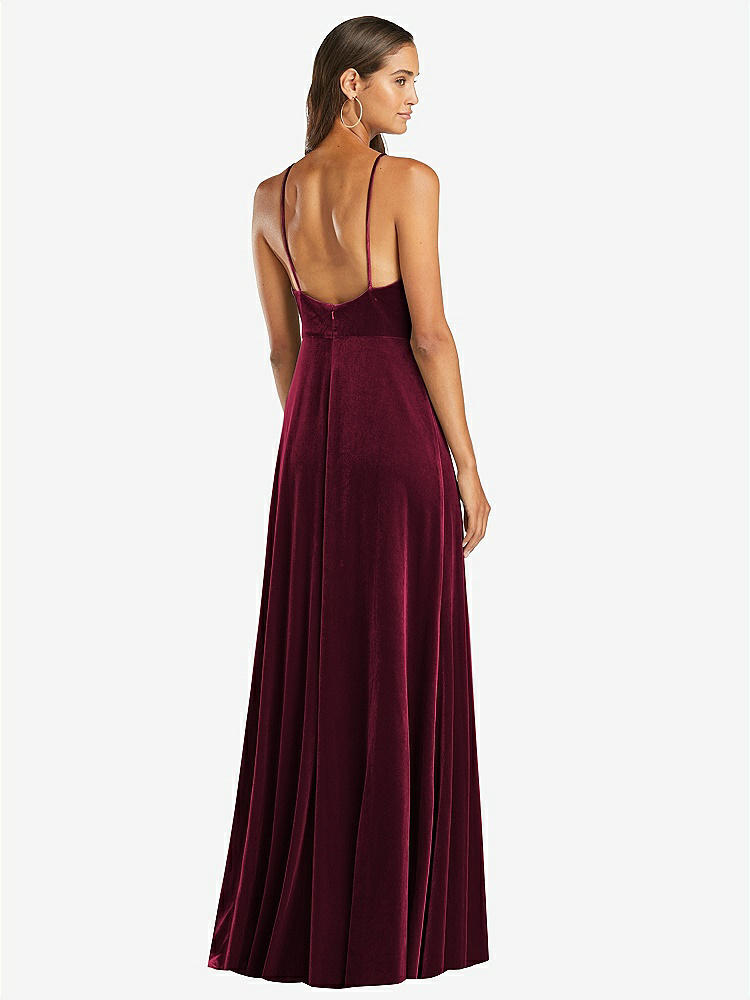 【STYLE: LB021】Velvet Halter Maxi Dress with Front Slit - Harper【COLOR: Cabernet】