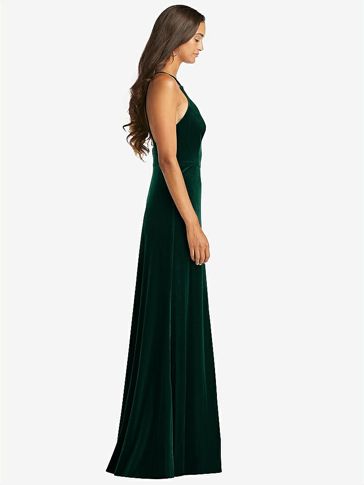 【STYLE: LB021】Velvet Halter Maxi Dress with Front Slit - Harper【COLOR: Evergreen】