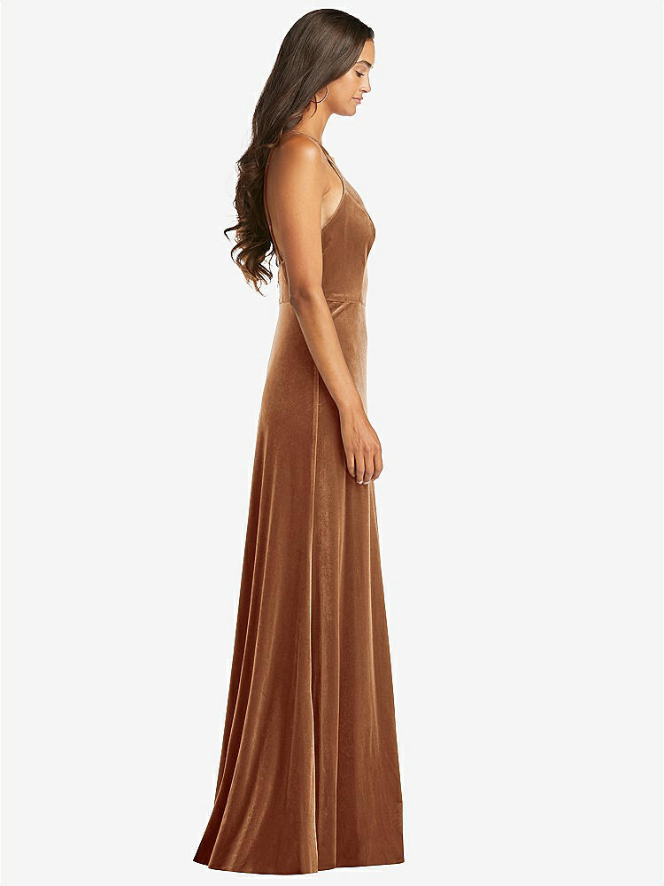 【STYLE: LB021】Velvet Halter Maxi Dress with Front Slit - Harper【COLOR: Golden Almond】