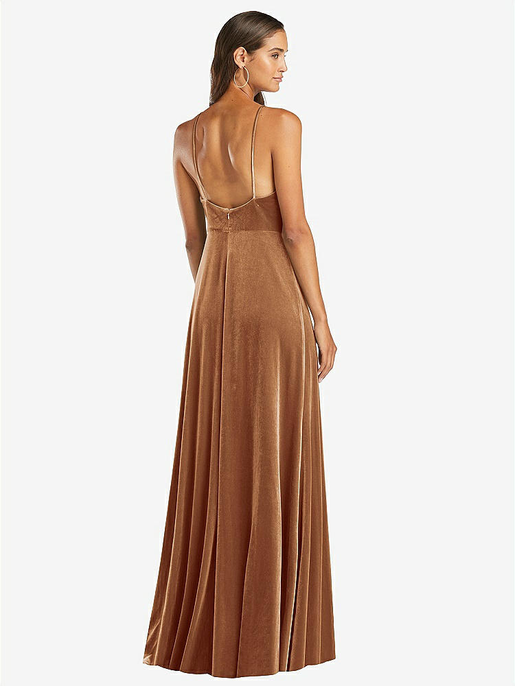 【STYLE: LB021】Velvet Halter Maxi Dress with Front Slit - Harper【COLOR: Golden Almond】
