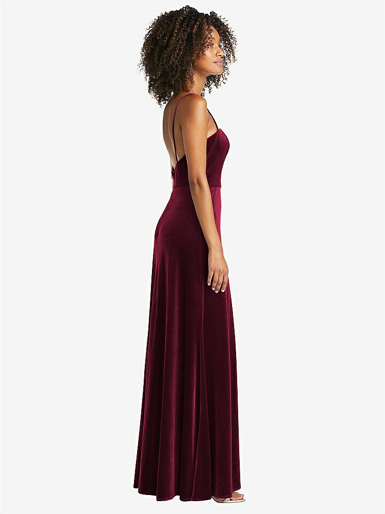 【NEW】【STYLE: LB022】正方形 首 ベルベット マキシ ドレス 前面 スリット - ドリュー【COLOR: Cabernet】【SIZE: 00-30W】