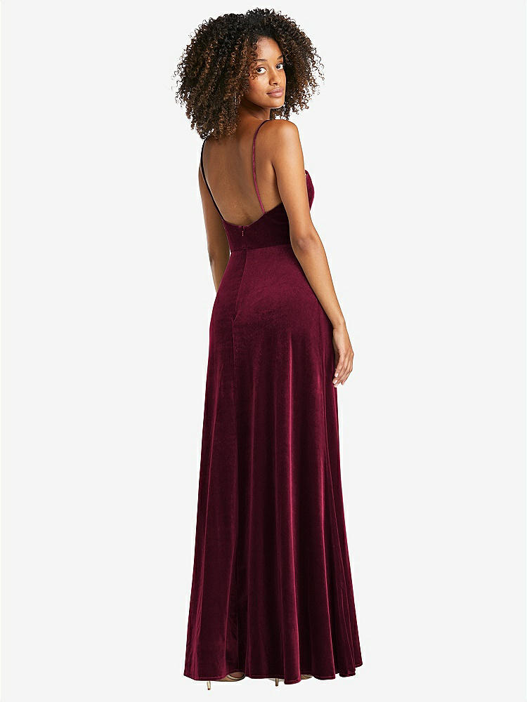 【NEW】【STYLE: LB022】正方形 首 ベルベット マキシ ドレス 前面 スリット - ドリュー【COLOR: Cabernet】【SIZE: 00-30W】