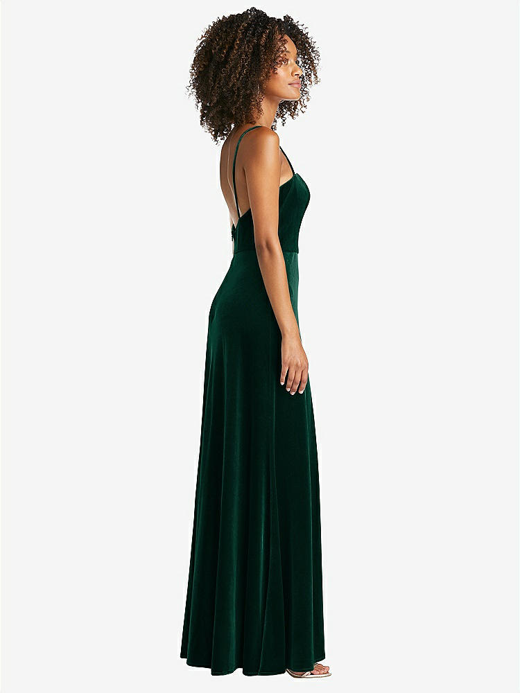 【NEW】【STYLE: LB022】正方形 首 ベルベット マキシ ドレス 前面 スリット - ドリュー【COLOR: Evergreen】【SIZE: 00-30W】