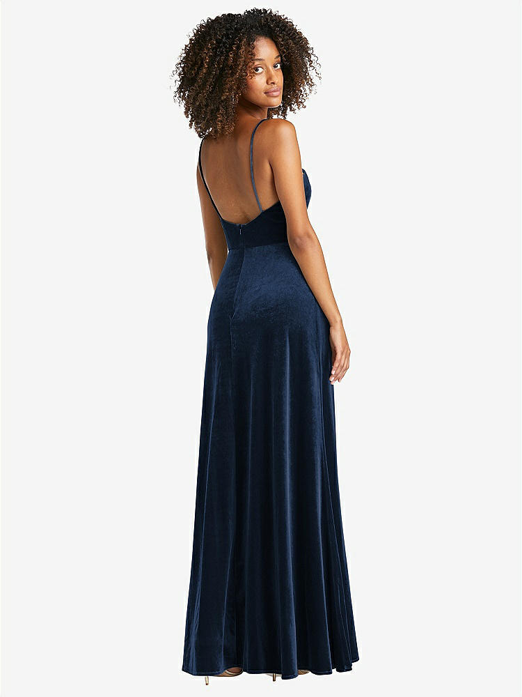 【NEW】【STYLE: LB022】正方形 首 ベルベット マキシ ドレス 前面 スリット - ドリュー【COLOR: Midnight Navy】【SIZE: 00-30W】