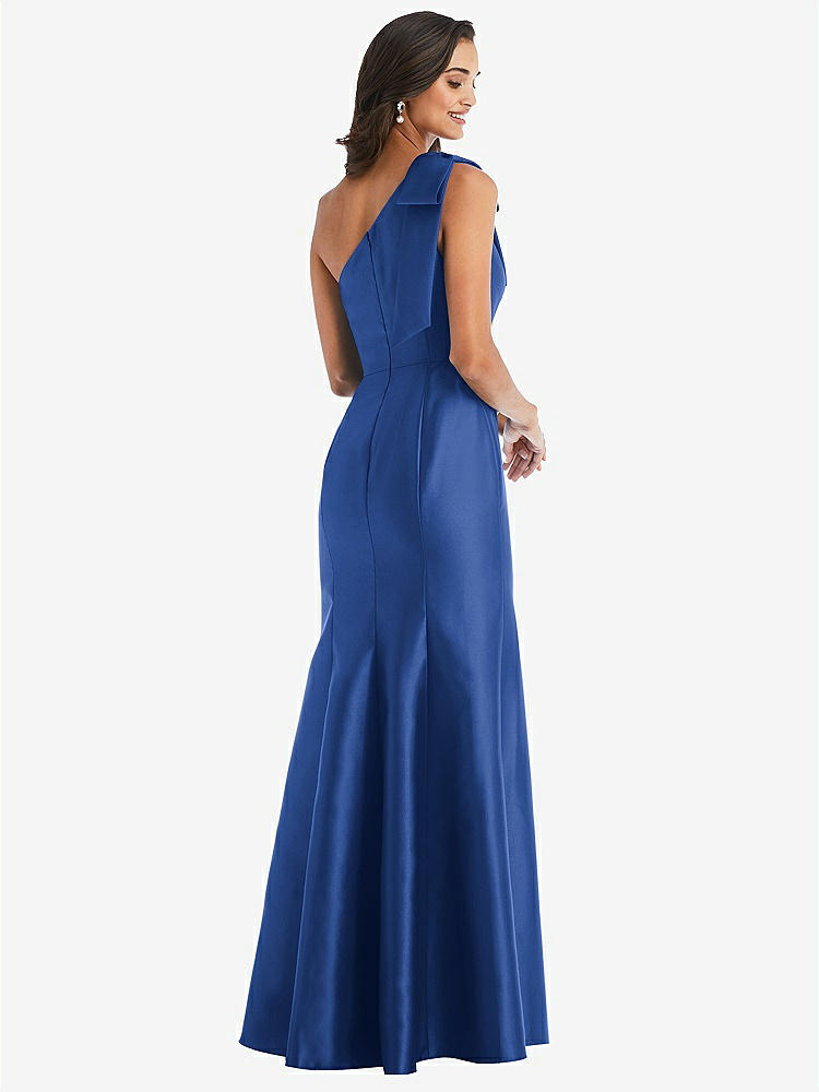 【STYLE: D794】Bow One-Shoulder Satin Trumpet Gown【COLOR: Classic Blue】