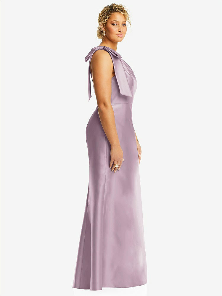 【STYLE: D794】Bow One-Shoulder Satin Trumpet Gown【COLOR: Suede Rose】