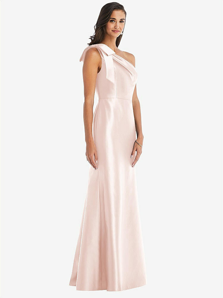 【STYLE: D794】Bow One-Shoulder Satin Trumpet Gown【COLOR: Blush】