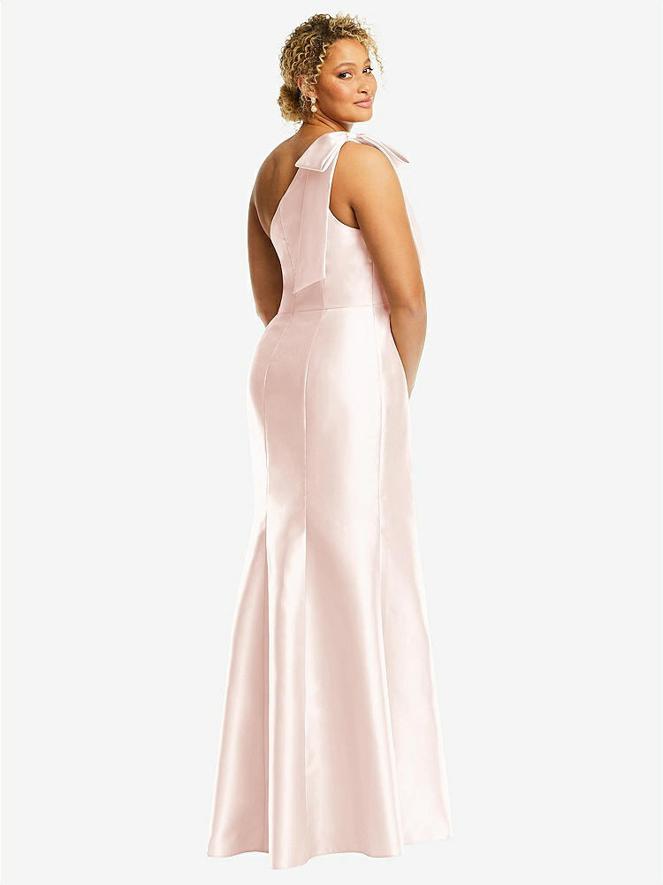 【STYLE: D794】Bow One-Shoulder Satin Trumpet Gown【COLOR: Blush】