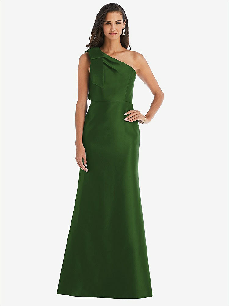 【STYLE: D794】Bow One-Shoulder Satin Trumpet Gown【COLOR: Celtic】