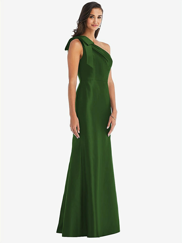 【STYLE: D794】Bow One-Shoulder Satin Trumpet Gown【COLOR: Celtic】