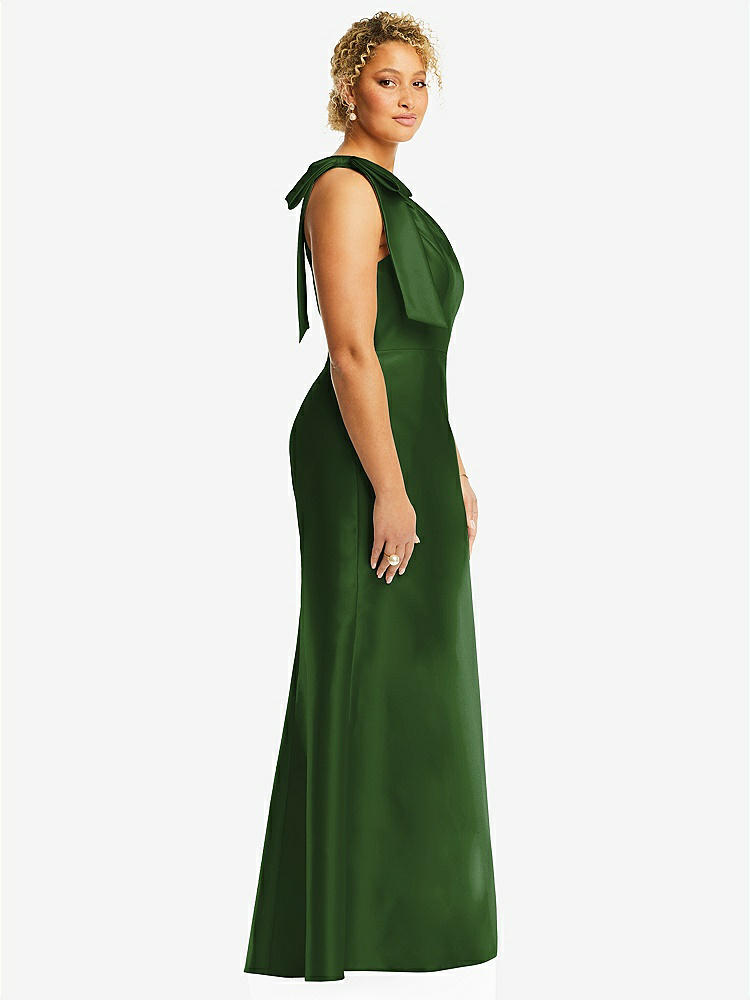 【STYLE: D794】Bow One-Shoulder Satin Trumpet Gown【COLOR: Celtic】