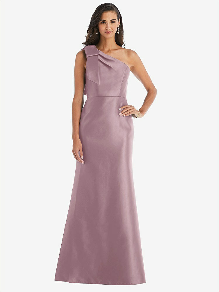 【STYLE: D794】Bow One-Shoulder Satin Trumpet Gown【COLOR: Dusty Rose】