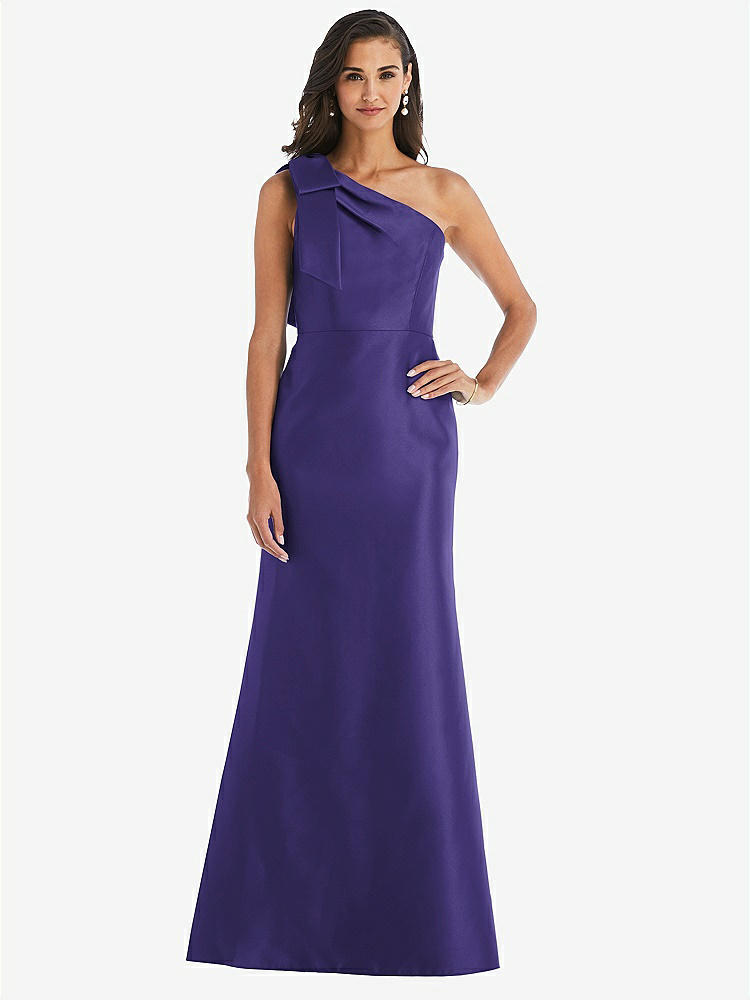 【STYLE: D794】Bow One-Shoulder Satin Trumpet Gown【COLOR: Grape】