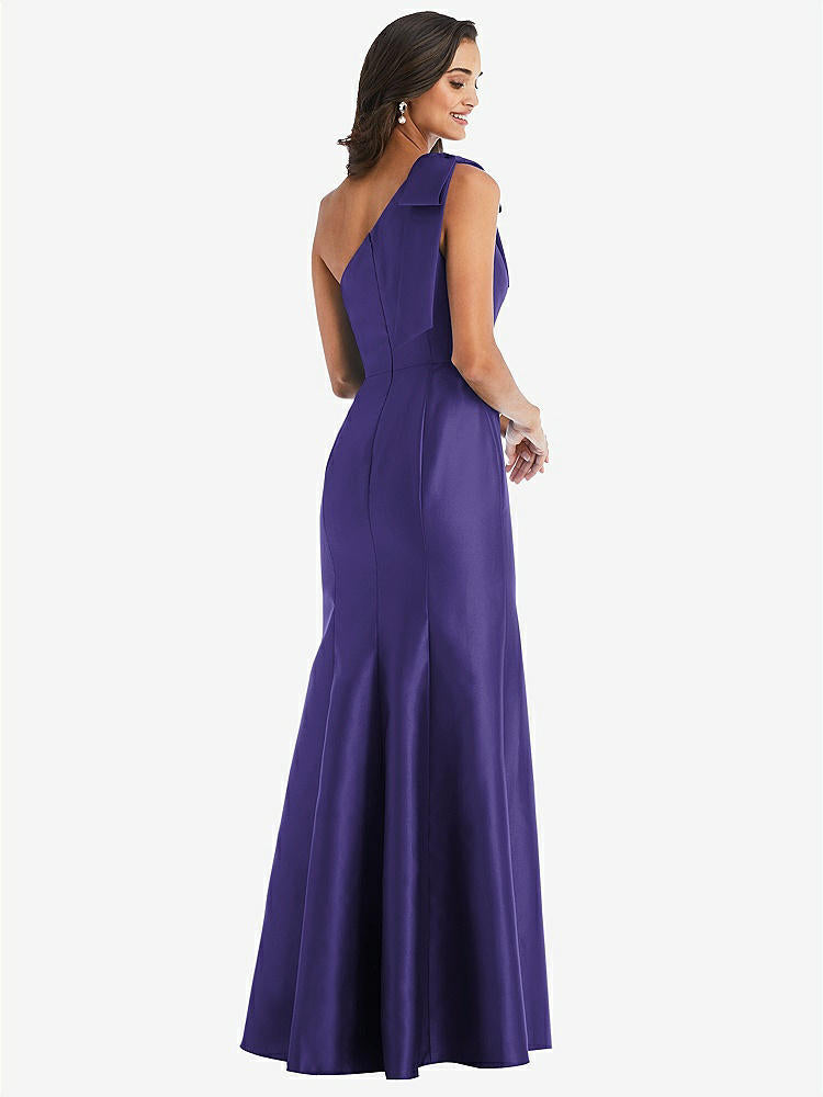 【STYLE: D794】Bow One-Shoulder Satin Trumpet Gown【COLOR: Grape】