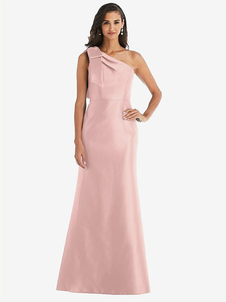 【STYLE: D794】Bow One-Shoulder Satin Trumpet Gown【COLOR: Rose - PANTONE Rose Quartz】