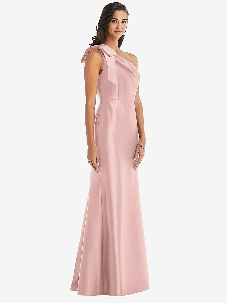 【STYLE: D794】Bow One-Shoulder Satin Trumpet Gown【COLOR: Rose - PANTONE Rose Quartz】