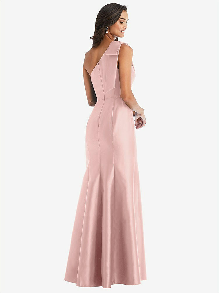 【STYLE: D794】Bow One-Shoulder Satin Trumpet Gown【COLOR: Rose - PANTONE Rose Quartz】